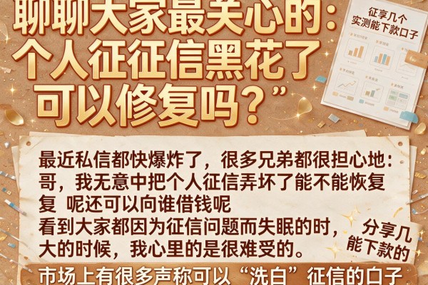 聊聊大家最关心的：个人征信黑花了可以修复吗？分享几个实测能下款的口子