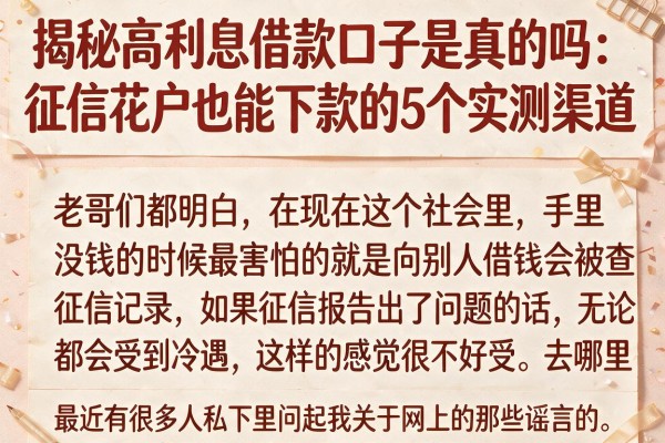 揭秘高利息借款口子是真的吗：征信花户也能下款的5个实测渠道