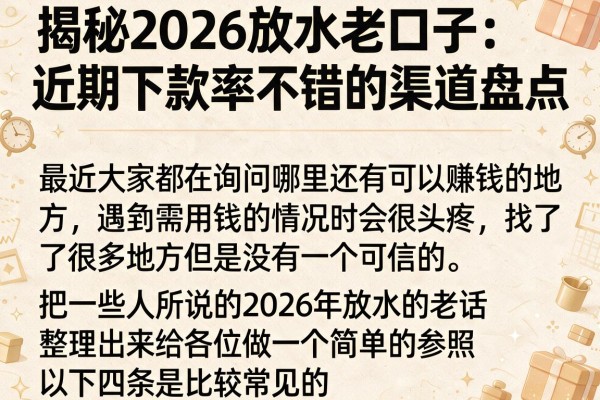 揭秘2026放水老口子：近期下款率不错的渠道盘点