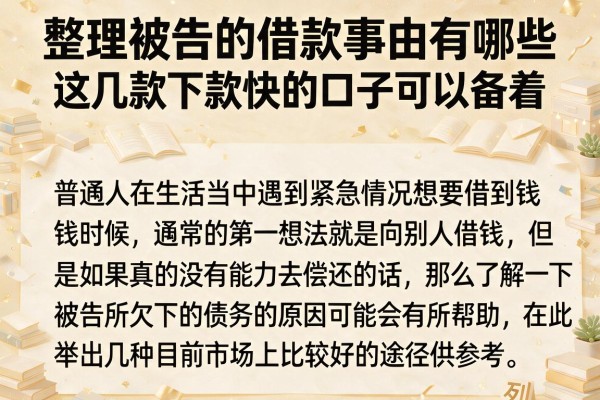 整理被告的借款事由有哪些，这几款下款快的口子可以备着