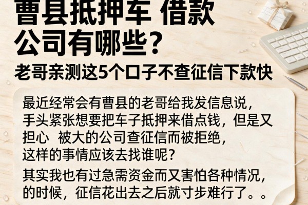 曹县抵押车借款公司有哪些？老哥亲测这5个口子不查征信下款快