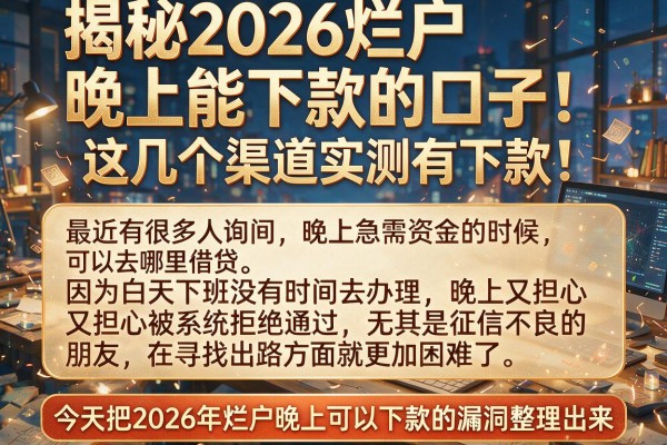 揭秘2026烂户晚上能下款的口子，这几个渠道实测有下款