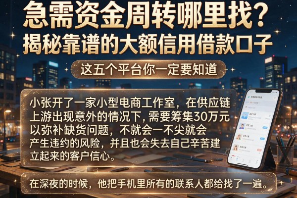 急需资金周转哪里找？揭秘靠谱的大额信用借款口子，这五个平台你一定要知道