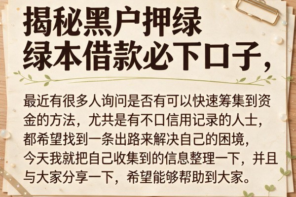 揭秘黑户押绿本借款必下口子，整理了几个实测可下的