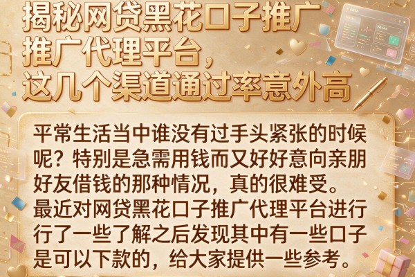 揭秘网贷黑花口子推广代理平台，这几个渠道通过率意外高