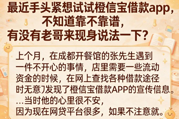 最近手头紧想试试橙信宝借款app，不知道靠不靠谱，有没有老哥来现身说法一下？