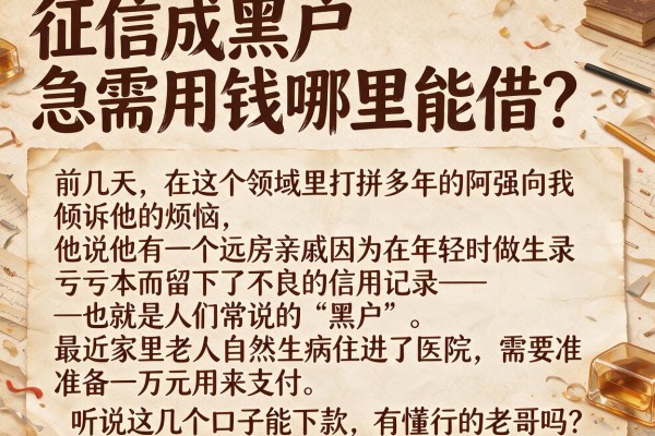 征信成黑户急需用钱哪里能借？听说这几个口子能下款，有懂行的老哥吗？