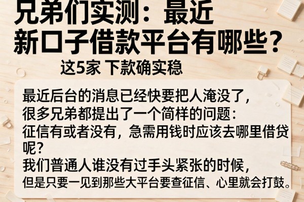 兄弟们实测：最近新口子借款平台有哪些？这5家下款确实稳