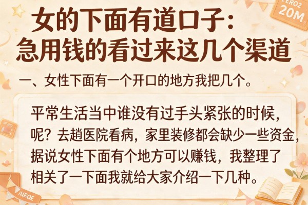 女的下面有道口子：急用钱的看过来这几个渠道