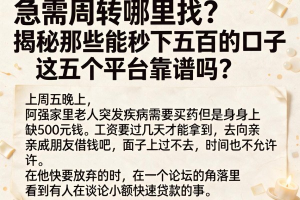 急需周转哪里找？揭秘那些能秒下五百的口子，这五个平台靠谱吗？