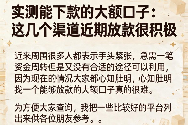 实测能下款的大额口子:这几个渠道近期放款很积极