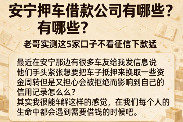 安宁押车借款公司有哪些？老哥实测这5家口子不看征信下款猛