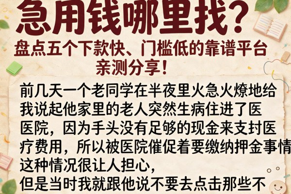 急用钱哪里找？盘点五个下款快、门槛低的靠谱平台，亲测分享！