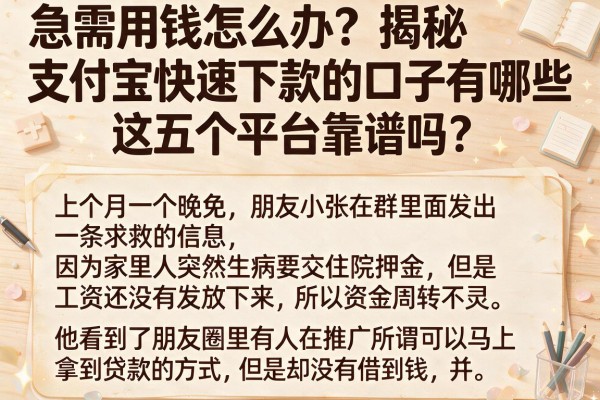 急需用钱怎么办?揭秘支付宝快速下款的口子有哪些,这五个平台靠谱吗?