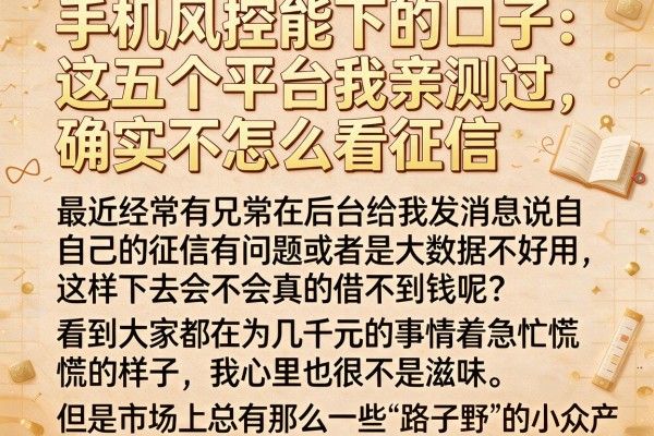 手机风控能下的口子：这五个平台我亲测过，确实不怎么看征信