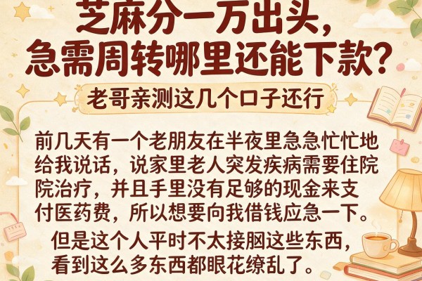 芝麻分一万出头，急需周转哪里还能下款？老哥亲测这几个口子还行