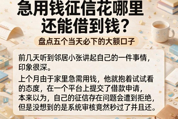 急用钱征信花哪里还能借到钱？盘点五个当天必下的大额口子