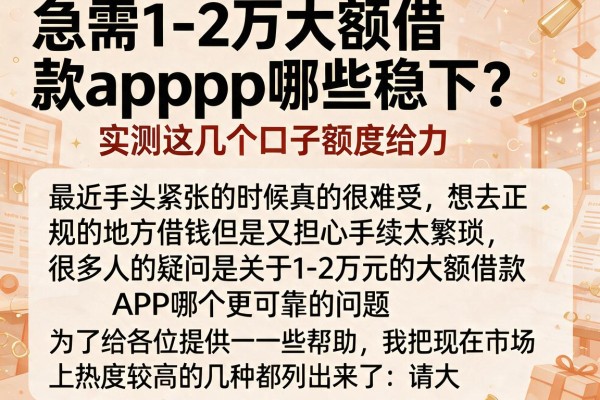 急需1-2万大额借款app哪些稳下？实测这几个口子额度给力