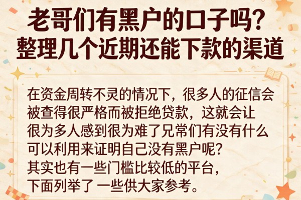 老哥们有黑户的口子吗？整理几个近期还能下款的渠道