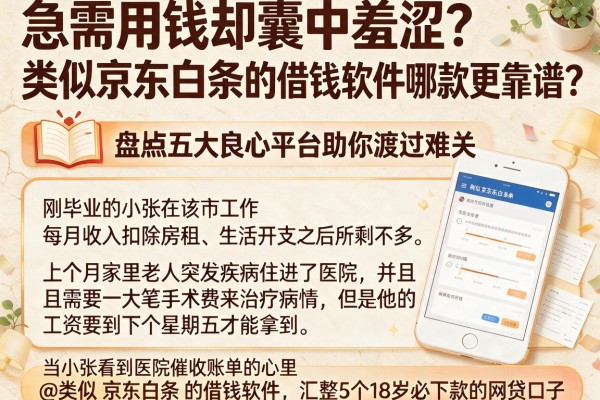急需用钱却囊中羞涩？类似京东白条的借钱软件哪款更靠谱？盘点五大良心平台助你渡过难关@类似‌京东白条‌的借钱软件，汇整5个18岁必下款的网贷口子