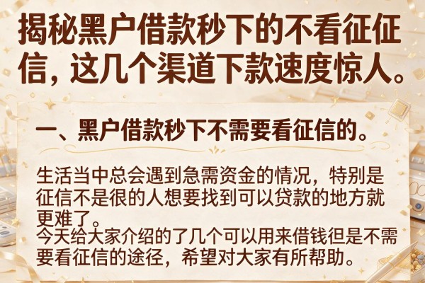 揭秘黑户借款秒下的不看征信，这几个渠道下款速度惊人