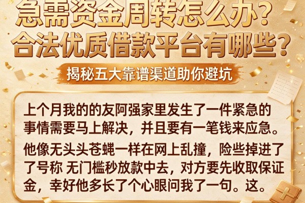 急需资金周转怎么办？合法优质借款平台有哪些？揭秘五大靠谱渠道助你避坑