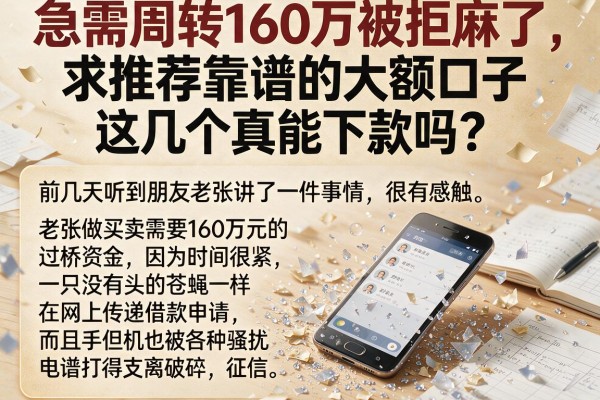 急需周转160万被拒麻了，求推荐靠谱的大额口子，这几个真能下款吗？