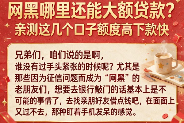 网黑哪里还能大额贷款？亲测这几个口子额度高下款快