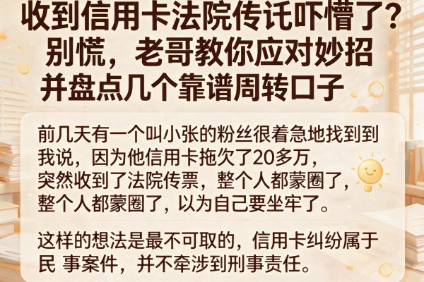 收到信用卡法院传票吓懵了？别慌，老哥教你应对妙招并盘点几个靠谱周转口子