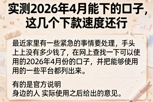 实测2026年4月能下的口子，这几个下款速度还行