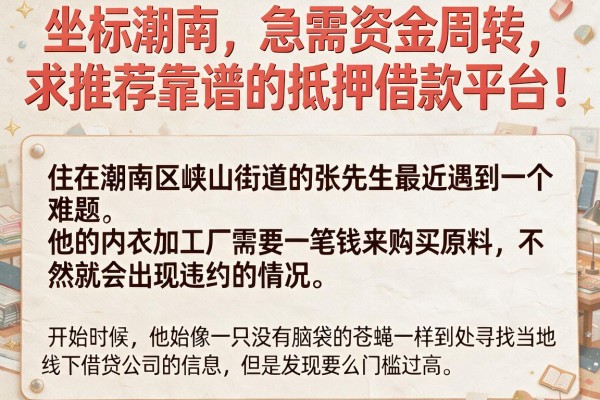 坐标潮南，急需资金周转，求推荐靠谱的抵押借款平台！