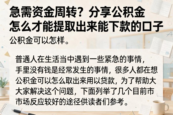 急需资金周转？分享公积金怎么才能提取出来能下款的口子