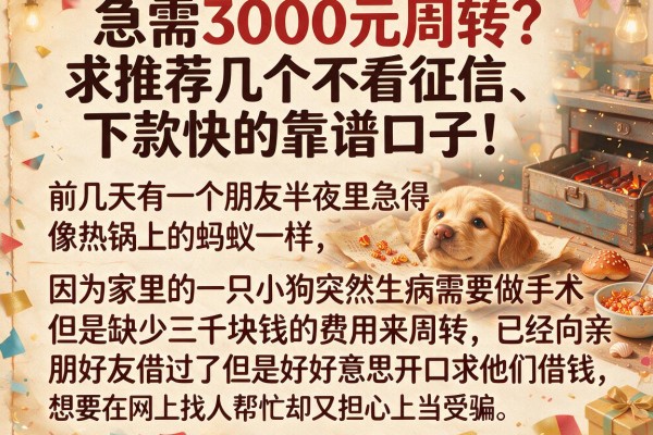 急需3000元周转？求推荐几个不看征信、下款快的靠谱口子！