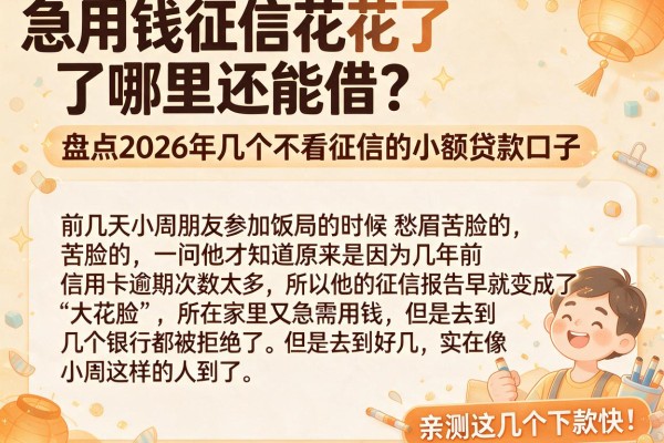 急用钱征信花了哪里还能借？盘点2026年几个不看征信的小额贷款口子，亲测这几个下款快！