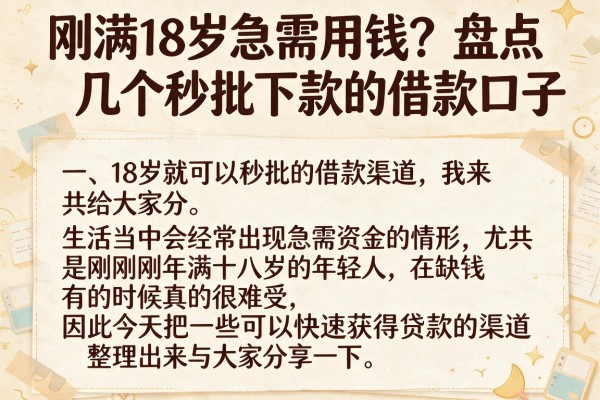 刚满18岁急需用钱？盘点几个秒批下款的借款口子