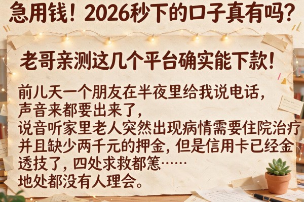 急用钱!2026秒下的口子真有吗?老哥亲测这几个平台确实能下款!