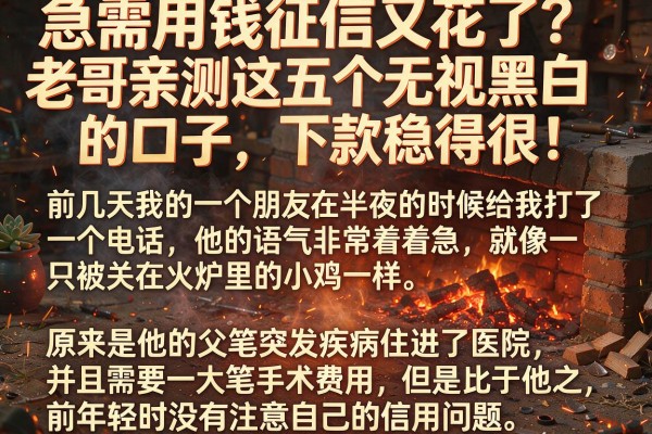 急需用钱征信又花了？老哥亲测这五个无视黑白的口子，下款稳得很！