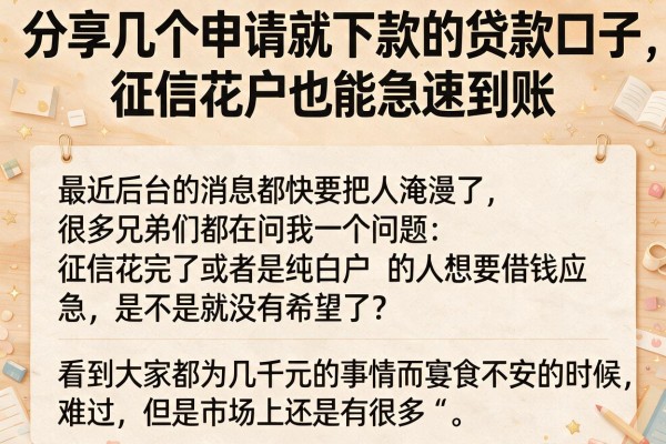 分享几个申请就下款的贷款口子，征信花户也能急速到账