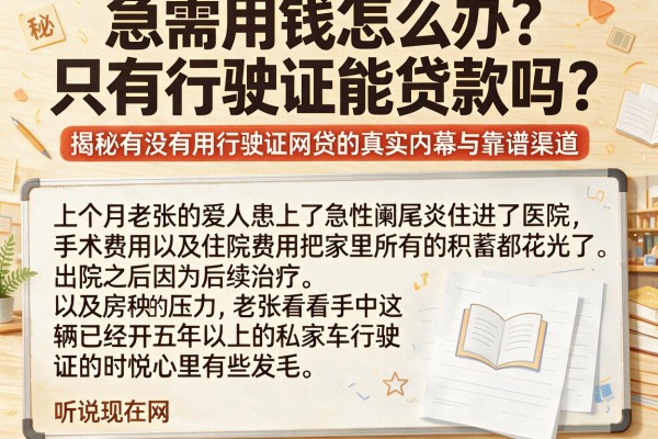 急需用钱怎么办？只有行驶证能贷款吗？揭秘有没有用行驶证网贷的真实内幕与靠谱渠道