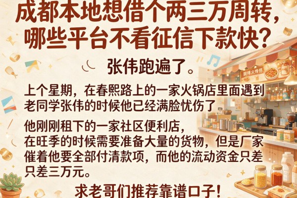 成都本地想借个两三万周转，哪些平台不看征信下款快？求老哥们推荐靠谱口子！