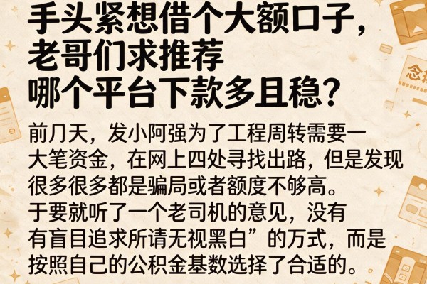 手头紧想借个大额口子,老哥们求推荐哪个平台下款多且稳?