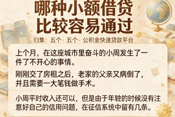 哪种小额借贷比较容易通过,归集五个公积金快速贷款平台