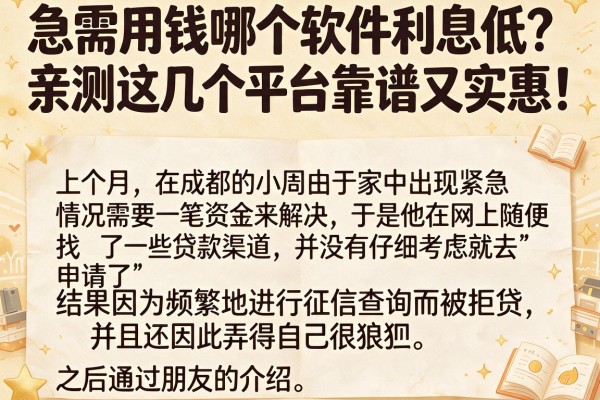 急需用钱哪个软件利息低？亲测这几个平台靠谱又实惠！