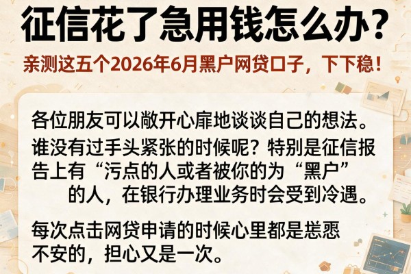 征信花了急用钱怎么办？亲测这五个2026年6月黑户网贷口子，下款稳！