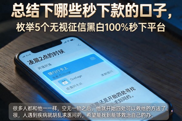 总结下哪些秒下款的口子，枚举5个无视征信黑白100%秒下平台