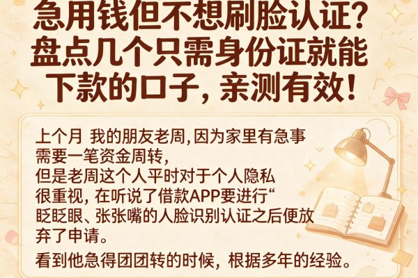 急用钱但不想刷脸认证？盘点几个只需身份证就能下款的口子，亲测有效！