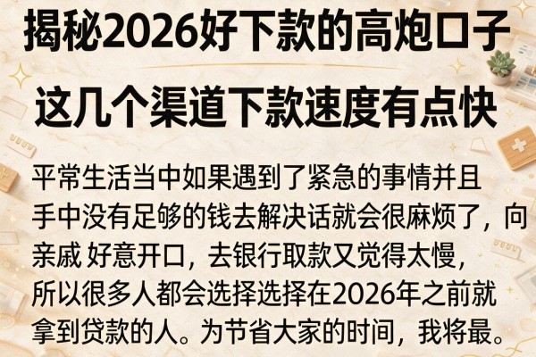 揭秘2026好下款的高炮口子，这几个渠道下款速度有点快
