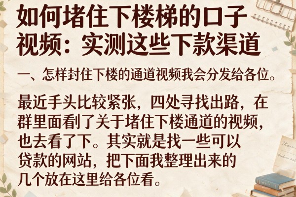 如何堵住下楼梯的口子视频：实测这些下款渠道