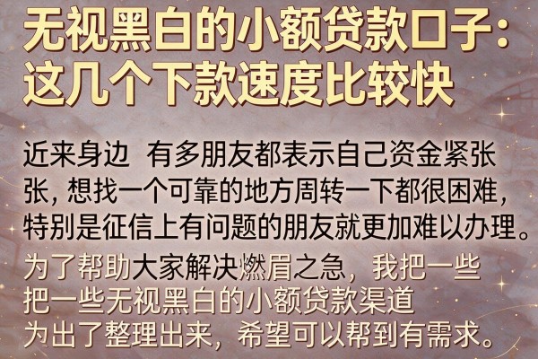 无视黑白的小额贷款口子：这几个下款速度比较快