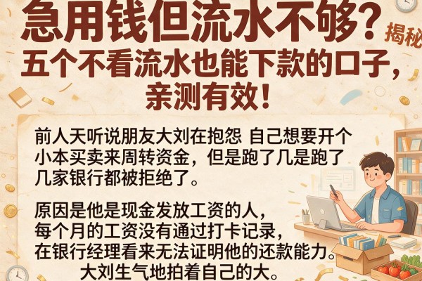 急用钱但流水不够?揭秘五个不看流水也能下款的口子,亲测有效!